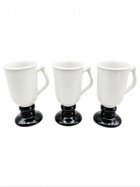 Hall # 1272 White Irish Coffee Mugs with Black Pedestals, Set of 3